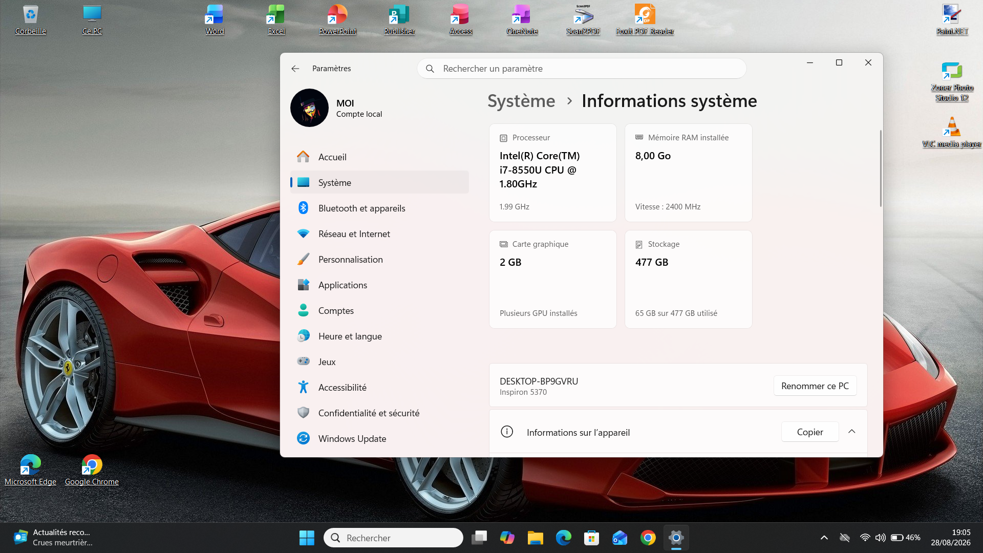 Dell Inspiron 5370 – connectique côté gauche