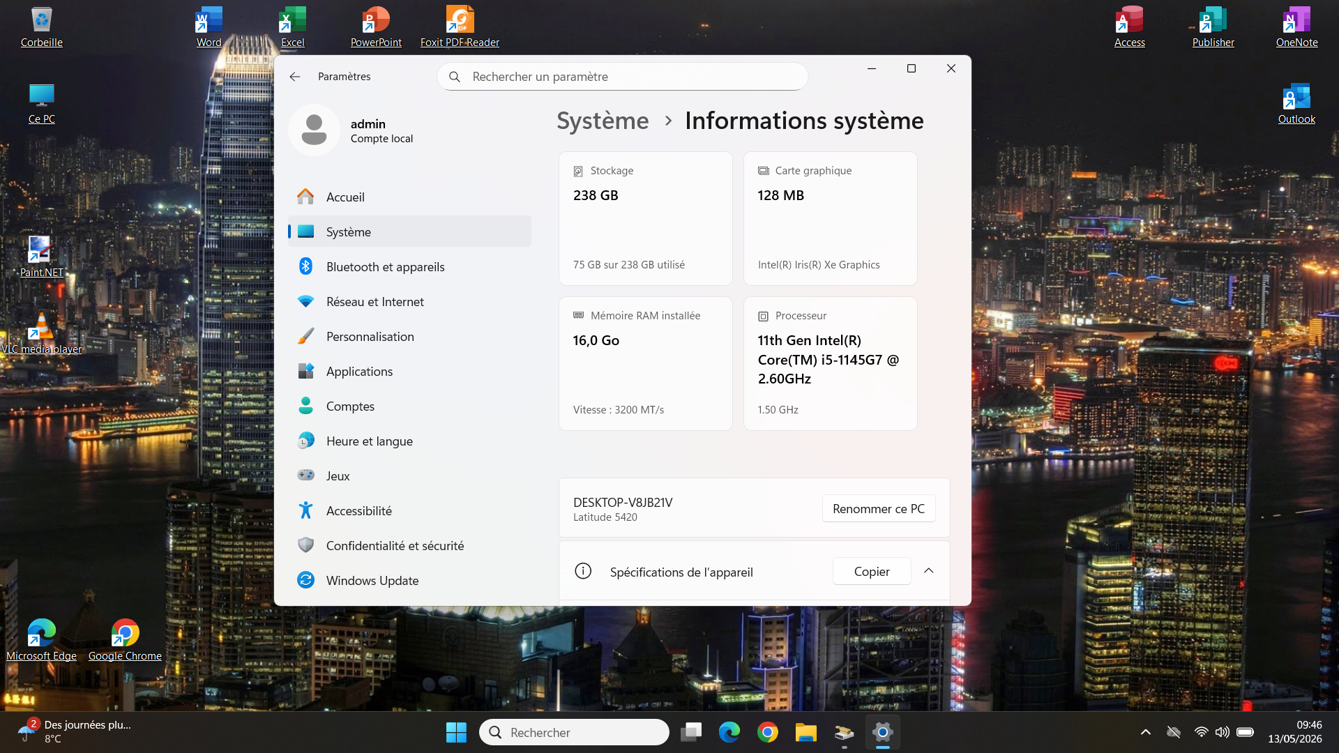 Dell Latitude 5420 – informations Windows 11
